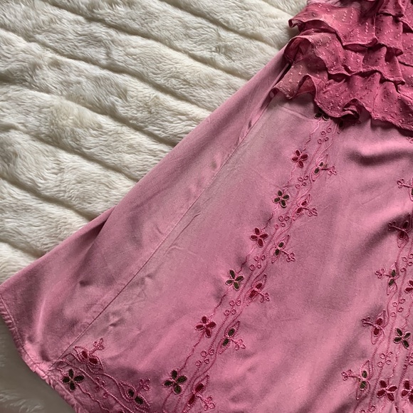 Dusty rose embroidered ruffles boho hippie sundress dress M as is - Picture 13 of 14
